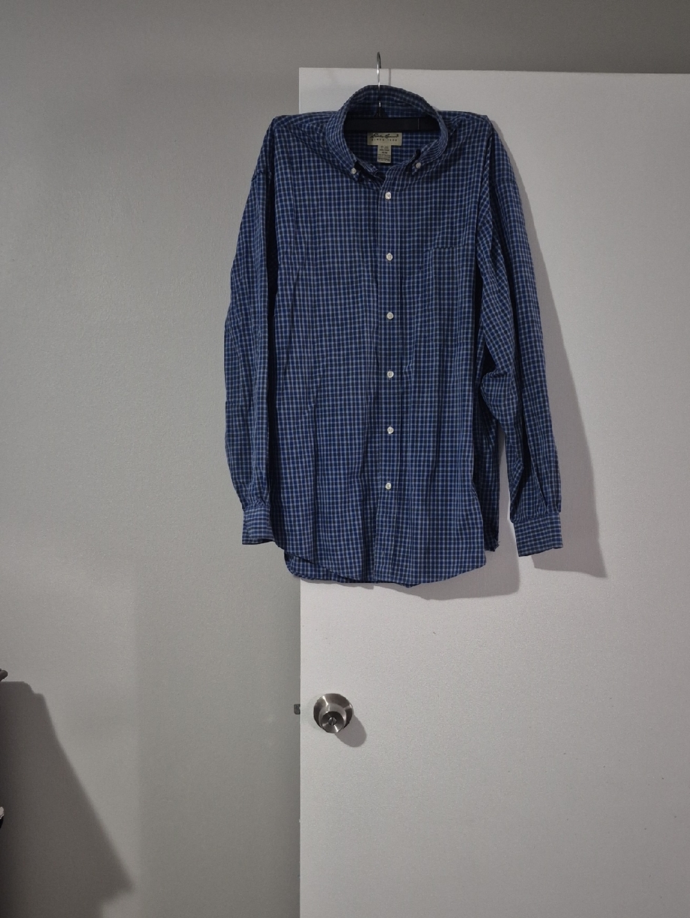 Eddie Bauer Navy and Light Blue Checked Button-Down Shirt